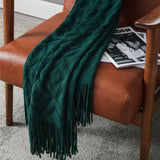 Luxury Chunky Knit Throw Blanket Soft Cozy Cable Knitted with Tassels Winter Warm Nordic Home Decor Blanket Christmas Green Gift