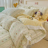3/4Pcs Pastoral Floral Lace Ruffles 100% Cotton Bedding Set Single Queen Duvet Cover Bed Skirt/Bed Sheet/Fitted Sheet Pillowcase