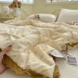 Princess Summer Quilt Washed Cotton Air Conditioner Student Dormi Thin Quilt With Lace Skin-friendly Soft Blanket Home Textiles