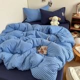 New Korean-style Muji Feng Shui Washed Cotton Quilt Cover  Multicolored Student Striped Duvet Cover Skin-friendly Bedding