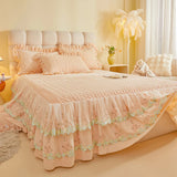 4Pcs Luxury Winter Thickened Soft Velvet Bedding Set Lace Ruffles Duvet Cover Set, Quilted Bedspread, Bed Skirt, Pillowcases