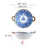 7.5inch Japanese Noodle Bowl Ceramic Soup Bowl With Handle Salad Pasta Bowl Kitchen Tableware Microwave Oven Bakware