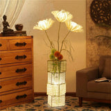 Modern Rattan Floor Lamp Dimmable Standing Floor Lamp Flower LED Night Light for Living Family Bedroom Deco