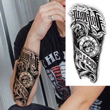 1 Sheet Compass Flower Temporary Tattoos For Women Men Adults Skull Lion Owl Tattoo Sleeve Sticker Black Fake