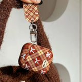 Fashion Girl Retro Style Plaid Bow Pattern Keychain Tag Shockproof Protection Case for AirPods 2 3 4 Pro 2 Earphone Accessories