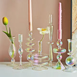 Glass Candle Holder Home Decor Nordic Rainbow Vase Flower Table Living Room Decoration Candlestick Holder for Wedding