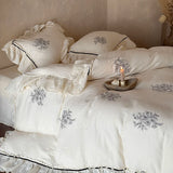 Embroidery Ruffles Princess Bedding Set Double Layer Crepe Yarn Pure Cotton Soft Duvet Cover Flat/Fitted Bed Sheet Pillowcases