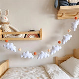 Nordic Felt Cloud and Pompom Garlands String Wall Hanging Decor Kids Room Bed Curtain Hanging Ornaments Party Banner Photo Props