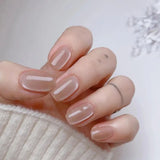 24Pcs Nude Pink Nail Tips Short Round Head False Nails with Design Wearable Finished Fake Nails Full Cover Press on Nails