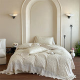 Vintage French Lace Edge Flowers Print Bedding Set 100% Cotton Double Yarn Duvet Cover Flat/Fitted Bed Sheet Pillowcases 4Pcs