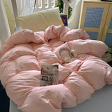 New solid color simple washed cotton student bed sheet four-piece set machine washable student dormitory three-piece set