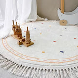 Tassel Round Living Room Large Area Carpets Cute White Children's Carpet Spotted Pattern Girl's Bedroom Rug Plush Soft Rugs 양탄자