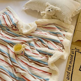 Ikeehome  New Striped Milk Fleece Double Blanket Warm Thickened Coral Fleece Office Nap Blanket