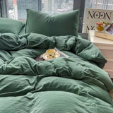 Washed Cotton Bedding Set,Bed Sheet Set, Linen Feel, Super Soft, Comfortable, 4-Piece Duvet Cover Set, Durable and Easy Care