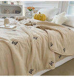 Embroidery Quilt Fluffy Soft Comfort Washed Cotton Embroidery Thin Quilt Machine Washable Blanket Dormitory Single Summer Quilt