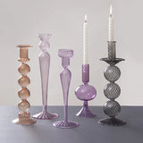 European Style Hand Blown Lilac Glass Candle Holder High Quality Decorative Wedding Table Centerpiece Party Decor Candlestick