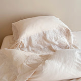 Vintage French Lace Embroidery Bedding Set 100% Cotton Wrinkled Yarn Soft Duvet Cover Set Flat/Fitted Bed Sheet Pillowcases 4Pcs