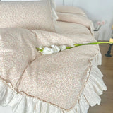 Premium 100% Gauze Cotton Farmhouse Floral Large Ruffles Bedding Set Soft Crepe Duvet Cover Bed Sheet/Fitted Sheet Pillowcases