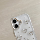 Cute 3D Silvery Love Heart Phone Case For iPhone 16 15 14 13 12 11 Pro Max Soft Shockproof Transparent Cover Epoxy Glitter Shell