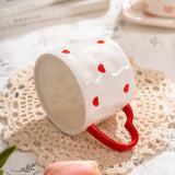 Cute INS Ceramic Mug Creative Hand-Painted Love Heart Coffee Cup Breakfast Milk Cup Afternoon tea Mug Valentine's Day present