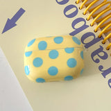 Yellow Earphone Case Blue Round Dot Gloss Pattern Soft Silicone Protection Cover For AirPods 4 3 2 1 Pro 2 Shell With Keychain