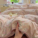 Flower Printed Duvet Cover Sets Queen/King Bedding Set with Shell Edge Washed Cotton dekbedovertrek 240x220   Bed Cover Set