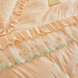 4Pcs Luxury Winter Thickened Soft Velvet Bedding Set Lace Ruffles Duvet Cover Set, Quilted Bedspread, Bed Skirt, Pillowcases