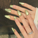 10pcs Handmade Sparkling Butterfly False Nails Press On Acyrlic Nails Long Almond Wearable Crystal Cat's Eye Fake Nails Finished
