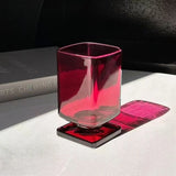 Ikeehome  180ml Retro Square Glass Cups Short Foot Drinkware Multicolored Kitchen Glass Juice Bubble Water Espresso Cups Kitchenware Gifts