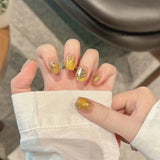10pcs Nude French Press on Nails Crystal Cat Eye Press on Fake Nails Sparkly Minimalist Handmade Removable Square False Nails