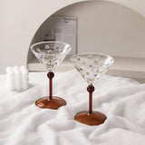 Retro Colorful Polka Dots Glass Cup Transparent Cocktail Glasses High Footed Cocktail Champagne Glasses Home Bar Party Drinkware