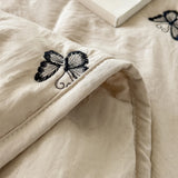 Embroidery Quilt Fluffy Soft Comfort Washed Cotton Embroidery Thin Quilt Machine Washable Blanket Dormitory Single Summer Quilt