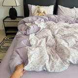 Korean Pink Gingham Bedding Sets With Cherry Cute Girls Striped Duvet Cover Wash Cotton Soft Bed Sheet Set Quilt Cover