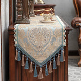 European Court Table Runner with Tassels Exquisite Long Pointed Tablecloth for Living Room Banquet Wedding Party Dining Decor