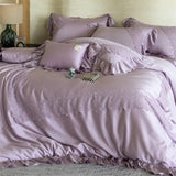 French Lace Ruffles Princess Wedding Bedding Set 1000TC Lyocell Cotton Queen King Size Duvet Cover Bed Sheet Pillowcases 4Pcs
