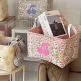 Fabric Storage Basket Folding Washable Portable Storage Basket Printed Portable Dormitory Office Snacks Beauty Clothes Storage B