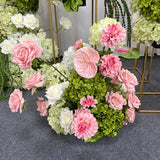Pink Green Artificial Hydrangea Rose Anthurium Arrangement Wedding Table Centerpiece Floral Runner Party Backdrop Banquet Decor