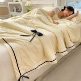 Summer Thin Quilt Ins Girl Bow Seersucker Washed Cotton Summer Quilt Single Dormitory Air Conditioner Blanket Machine Washable