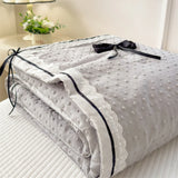 Summer Thin Quilt Ins Girl Bow Seersucker Washed Cotton Summer Quilt Single Dormitory Air Conditioner Blanket Machine Washable