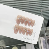 10Pcs Handmade Press on Nails Full Cover Butterflies Rhinestones Design Pink  Almond False Nails Wearable Manicure Nail Tips Art