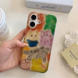 Korean Cute Graffiti Blurred Kitten Phone Case for IPhone 13 15 14 16 17 Pro Max Shockproof Soft Transparent Back Cover Case