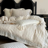 Vintage French Floral Lace Ruffles Pure Cotton Double Yarn Soft Princess Bedding Set Duvet Cover Bed Sheet Set Pillowcases 4Pcs