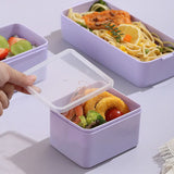 Portable Double Lunch Box Student Bento Box with Cutlery Compartment Food Box Microwaveable Food Storage Container