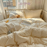 Plaid Pattern Bedding Set INS Princess Soft Washed Cotton Bed Flat Sheet Twin Queen Double Size Duvet Set Pillowcase Bed Linens