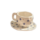 Hand-painted Blue Floral Coffee Cups and Saucers Simple Household Creative Retro Afternoon Tea Mug Cute Floral Ceramic Latte Cup