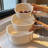 ‌2-Tier Strainer Colander with Fruit Tray Dual-Purpose Kitchen Living Room Drain Basket Wash Vegetable Bowl Fruit Display Basket