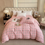 Japanese 100% Cotton Brushed Single Duvet Cover Striped Plaid Quilt Cover for Dorm Home Skin-Friendly Bedding for All Seasons