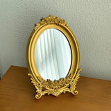 European Gold Rose Vanity Mirror, French Carved Plastic Frame Makeup Mirror for Bedroom Dressing Table, Home Decor Photo Prop