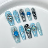 10Pcs Handmade Press On Nails Full Cover Colorful Flower Butterfly French Ballet Summer False Nails Wearable Manicure Nail Tips