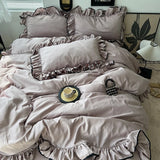 3/4Pcs Korean Princess Style Ruffles Bedding Set Skin-friendly Soft Silky Cool Feeling Duvet Cover Set Bed Sheet Pillowcases